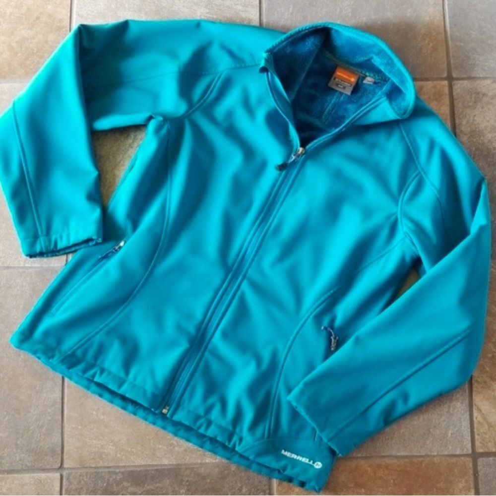 Merrell Women’s Aeroblock Soft Shell Teal Jacket Fuzzy Interior Size M Medium